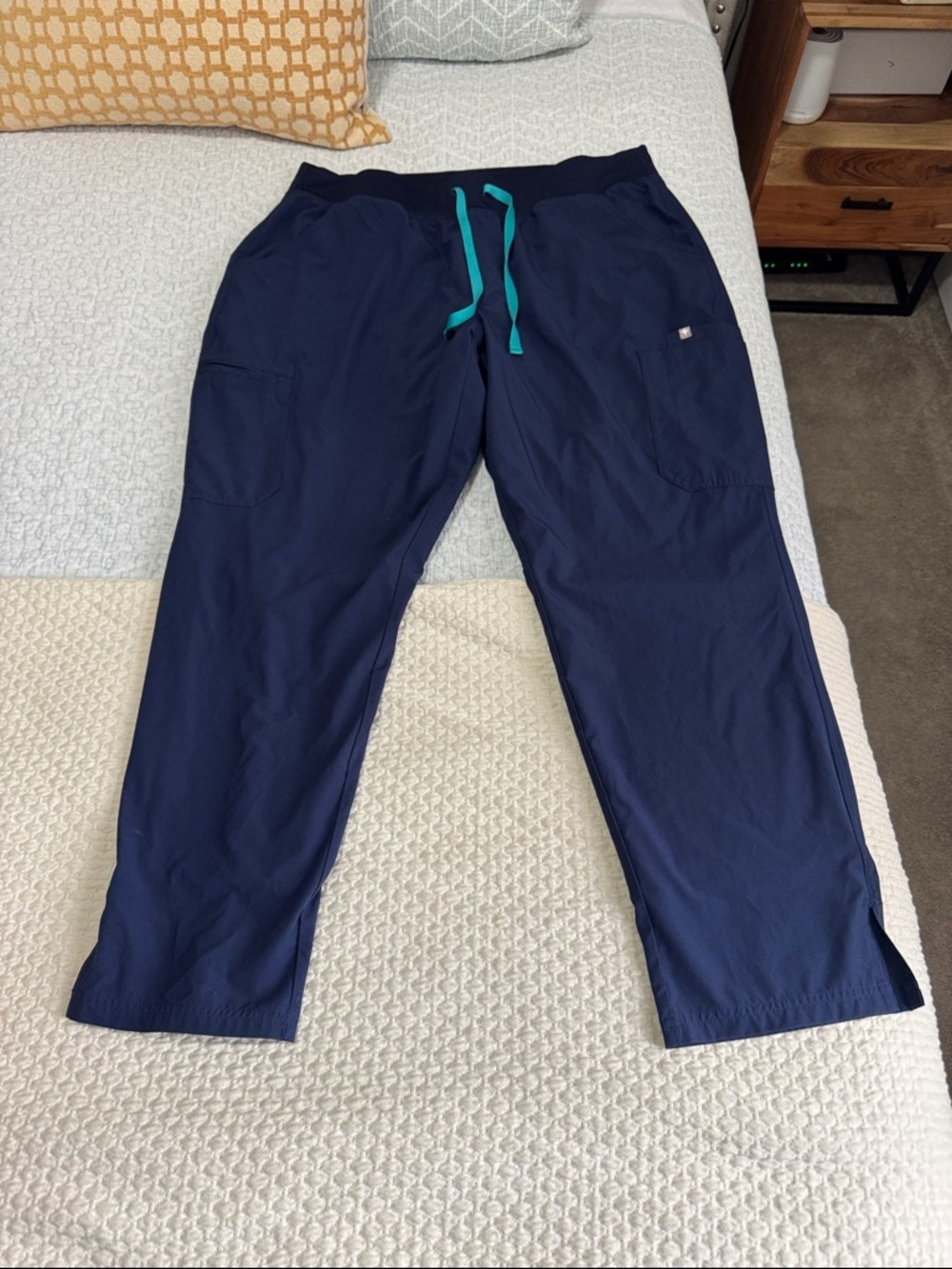 Men's FIGS Navy Utility Pants with Teal Drawstring